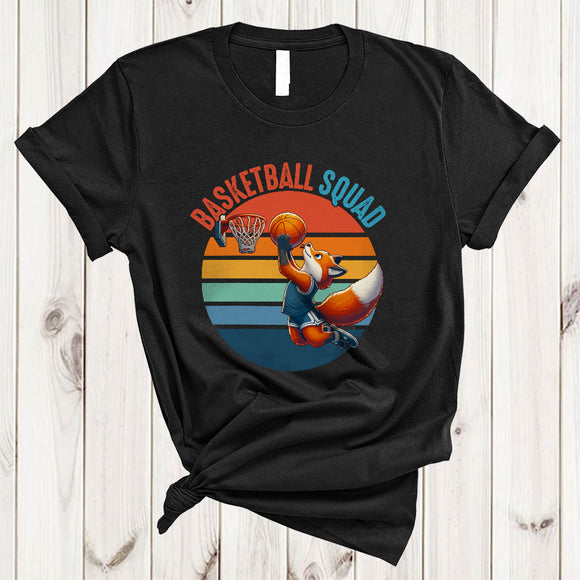 MacnyStore - Vintage Retro Basketball Squad, Humorous Fox Playing Basketball Player Team, Matching Group T-Shirt