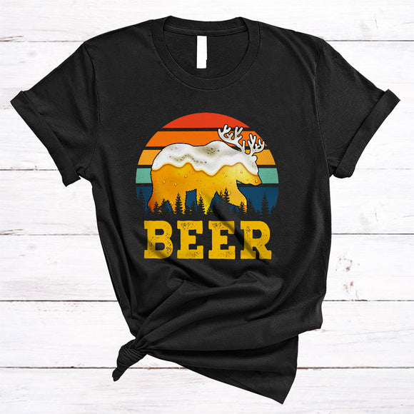 MacnyStore - Vintage Retro Beer, Sarcastic Bear Deer As Beer Drunker, Matching Drinking Group T-Shirt