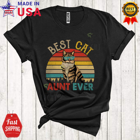 MacnyStore - Vintage Retro Best Cat Aunt Ever Funny Cool Mother's Day Matching Family Group Cat Animal Lover T-Shirt