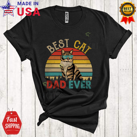 MacnyStore - Vintage Retro Best Cat Dad Ever Funny Cool Father's Day Matching Family Group Cat Animal Lover T-Shirt