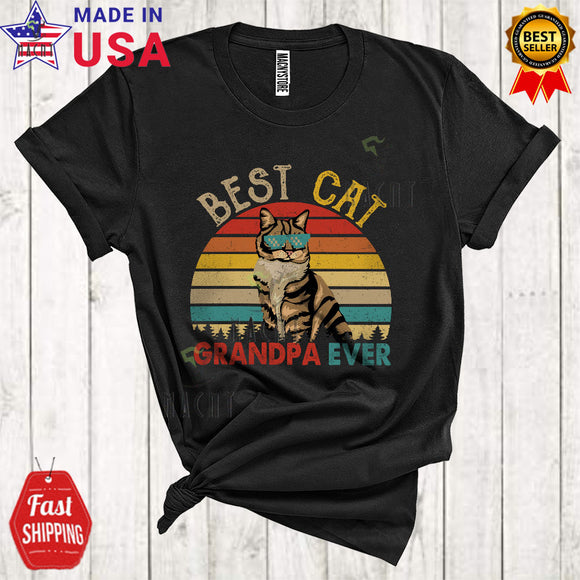 MacnyStore - Vintage Retro Best Cat Grandpa Ever Funny Cool Father's Day Matching Family Group Cat Animal Lover T-Shirt