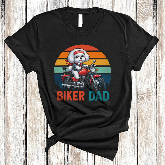 MacnyStore - Vintage Retro Biker Dad, Amazing Father's Day Maltese Dog Riding Motorbike, Biker Family T-Shirt