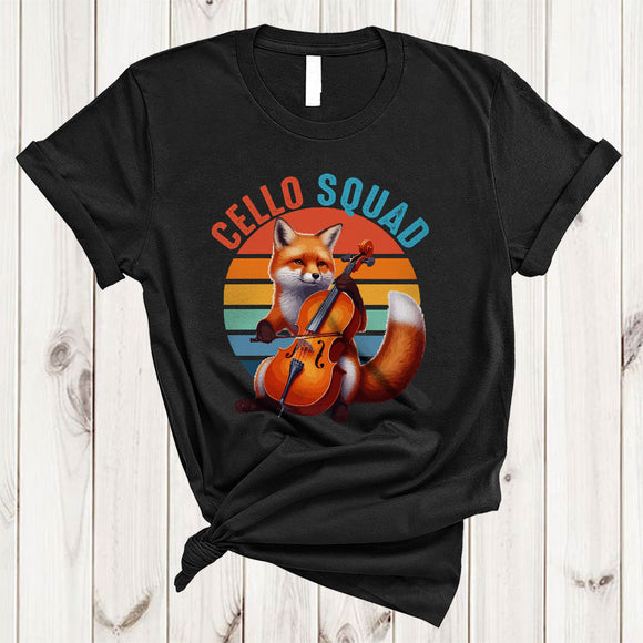 MacnyStore - Vintage Retro Cello Squad, Humorous Fox Playing Cello Player Team, Matching Group T-Shirt