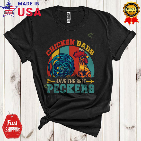 MacnyStore - Vintage Retro Chicken Dads Have The Best Peckers Cool Matching Father's Day Rooster Farmer Family T-Shirt