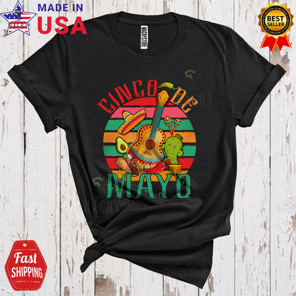 MacnyStore - Vintage Retro Cinco De Mayo Cool Funny Mexican Proud Fiesta Cactus Taco Guitar Lover T-Shirt