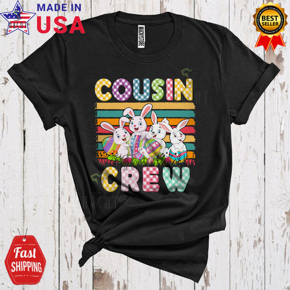 MacnyStore - Vintage Retro Cousin Crew Cute Happy Easter Colorful Plaid Bunny Rabbit Squad Egg Hunt Family Group T-Shirt
