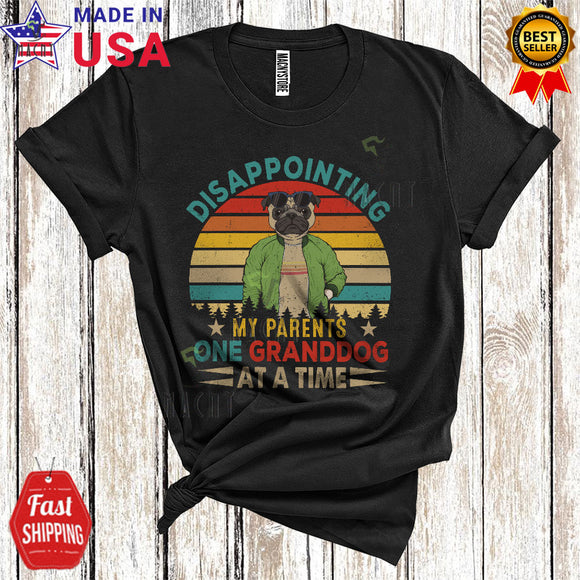 MacnyStore - Vintage Retro Disappointing My Parents One Granddog At A Time Cool Cute Pug Sunglasses T-Shirt