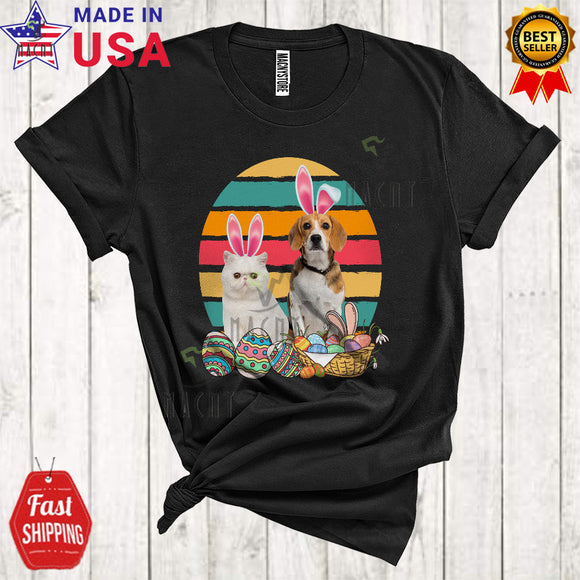 MacnyStore - Vintage Retro Egg Shape Bunny Beagle And Cat Cute Cute Easter Animal T-Shirt