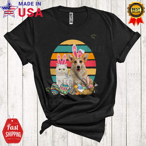 MacnyStore - Vintage Retro Egg Shape Bunny Corgi And Cat Cute Cute Easter Animal T-Shirt