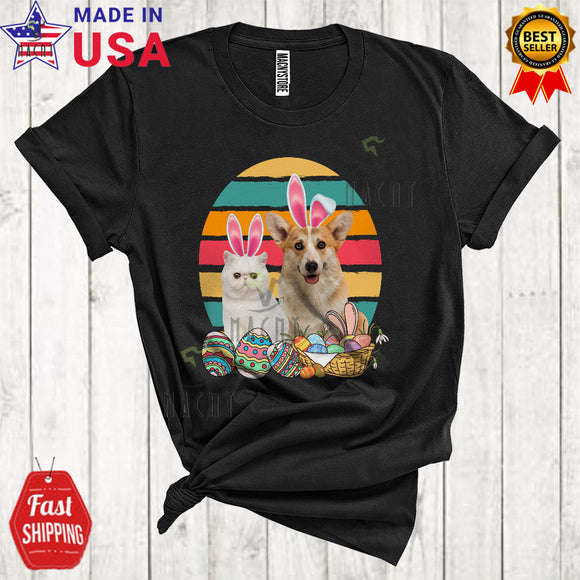MacnyStore - Vintage Retro Egg Shape Bunny Corgi And Cat Cute Cute Easter Animal T-Shirt