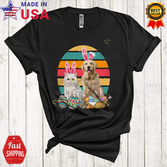 MacnyStore - Vintage Retro Egg Shape Bunny Golden Retriever And Cat Cute Cute Easter Animal T-Shirt