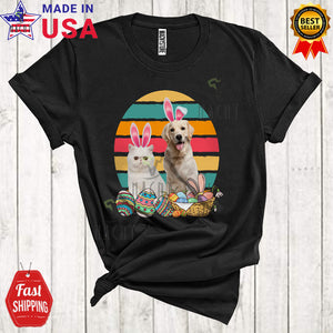 MacnyStore - Vintage Retro Egg Shape Bunny Labrador Retriever And Cat Cute Cute Easter Animal T-Shirt