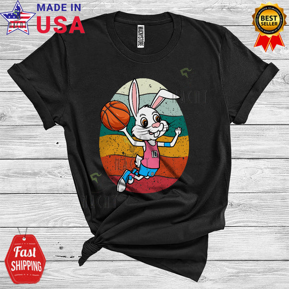 MacnyStore - Vintage Retro Egg Shape Bunny Playing Basketball Cool Funny Easter Sport Player Team T-Shirt