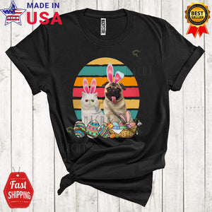 MacnyStore - Vintage Retro Egg Shape Bunny Pug And Cat Cute Cute Easter Animal T-Shirt
