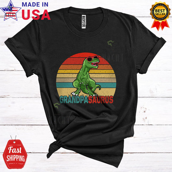 MacnyStore - Vintage Retro GrandpaSaurus Funny Cute Mother's Day Family Grandpa T-Rex Dinosaur T-Shirt