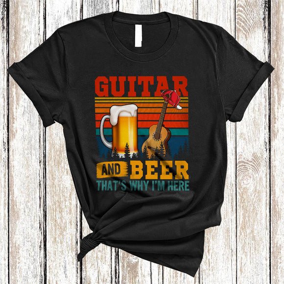 MacnyStore - Vintage Retro Guitar And Beer Why I'm Here, Humorous Beer Drinking, Matching Drunk Team T-Shirt