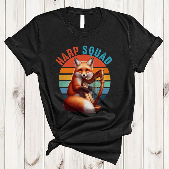MacnyStore - Vintage Retro Harp Squad, Humorous Fox Playing Harp Player Team, Matching Group T-Shirt