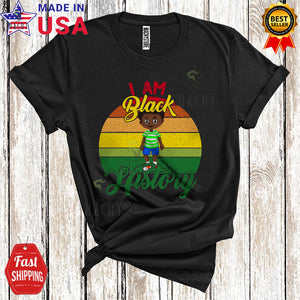 MacnyStore - Vintage Retro I Am Black History Cool Cute Black History Month Afro African Boy Black Proud Lover T-Shirt