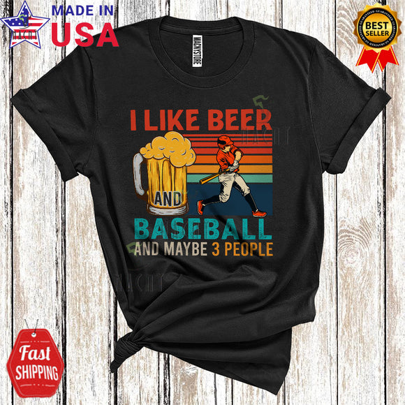 MacnyStore - Vintage Retro I Like Beer And Baseball Funny Cool Father's Day Mother's Day Drinking T-Shirt