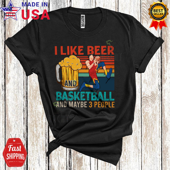 MacnyStore - Vintage Retro I Like Beer And Basketball Funny Cool Father's Day Mother's Day Drinking T-Shirt