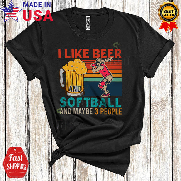 MacnyStore - Vintage Retro I Like Beer And Softball Funny Cool Father's Day Mother's Day Drinking T-Shirt
