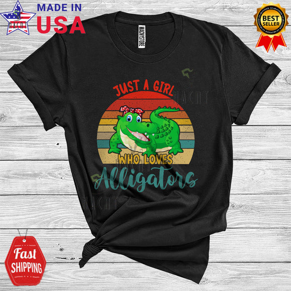 MacnyStore - Vintage Retro Just A Girl Who Loves Alligators Cool Matching Wild Animal Zoo Keeper Lover T-Shirt