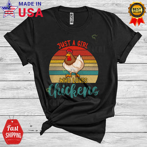 MacnyStore - Vintage Retro Just A Girl Who Loves Chickens Cool Matching Farm Animal Farmer Lover T-Shirt