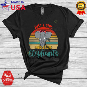 MacnyStore - Vintage Retro Just A Girl Who Loves Elephants Cool Matching Wild Animal Zoo Keeper Lover T-Shirt