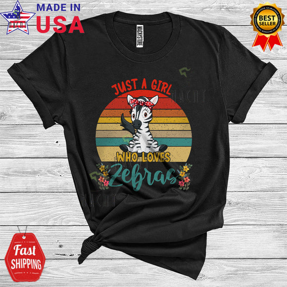 MacnyStore - Vintage Retro Just A Girl Who Loves Zebras Cool Matching Wild Animal Zoo Keeper Lover T-Shirt