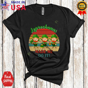 MacnyStore - Vintage Retro Leprechauns Made Me Do It Funny Cool St. Patrick's Day Three Leprechauns Matching Group T-Shirt