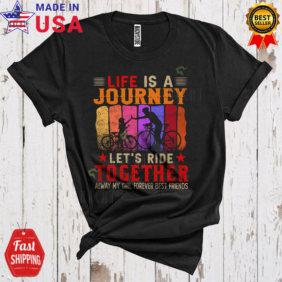 MacnyStore - Vintage Retro Life Is A Journey Let's Ride Together Cool Happy Father's Day Family Cycling Bicycle T-Shirt