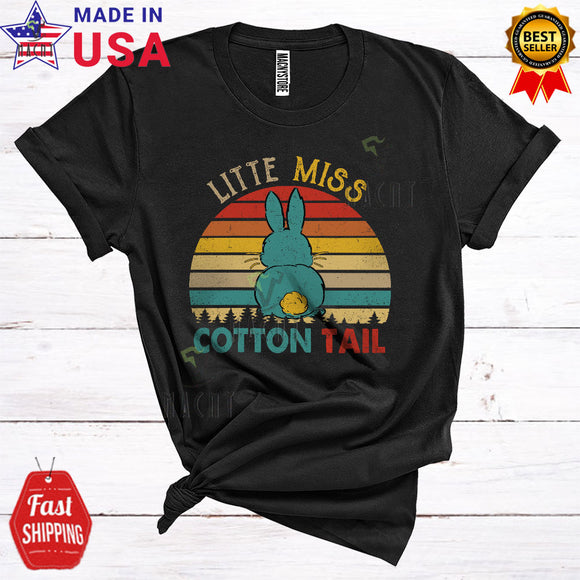 MacnyStore - Vintage Retro Little Miss Cotton Tail Cute Funny Easter Day Bunny From Back Easter Eggs Hunt Lover T-Shirt