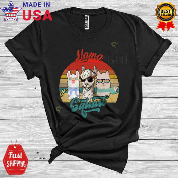 MacnyStore - Vintage Retro Llama Squad Cool Funny Summer Vacation Llama Wearing Sunglasses Animal Lover T-Shirt