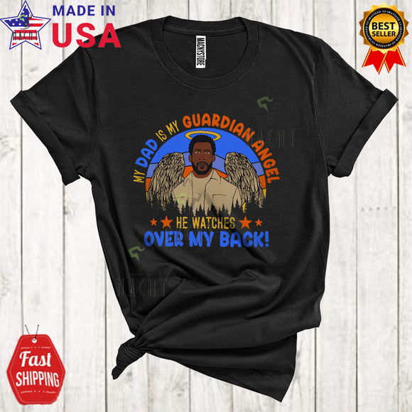 MacnyStore - Vintage Retro My Dad Is My Guardian Angel Cool Father's Day Black Afro Memorial Family T-Shirt