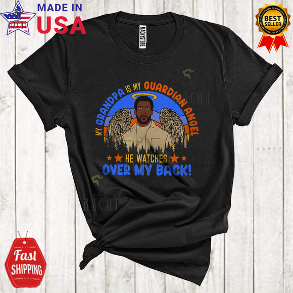 MacnyStore - Vintage Retro My Grandpa Is My Guardian Angel Cool Father's Day Black Afro Memorial Family T-Shirt