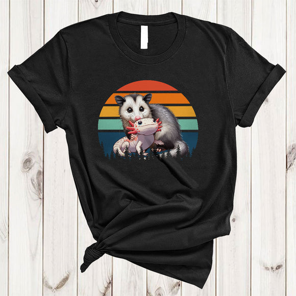 MacnyStore - Vintage Retro Opossum Hugging Axolotl, Adorable Animal Zoo Keeper Lover, Family Group T-Shirt