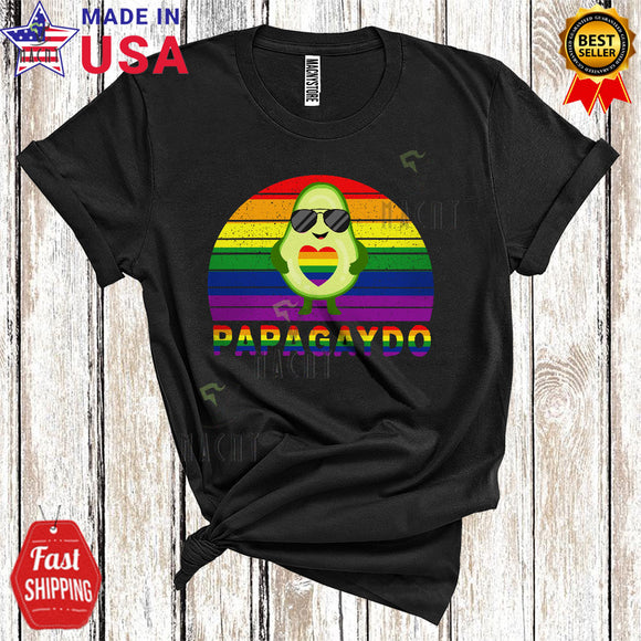 MacnyStore - Vintage Retro PapaGaydo Funny Cool LGBTQ Pride Gay Papa Rainbow Avocado family T-Shirt