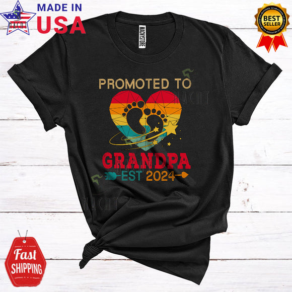 MacnyStore - Vintage Retro Promoted To Grandpa Est 2024 Funny Pregnancy Hearts Father's Day Family T-Shirt