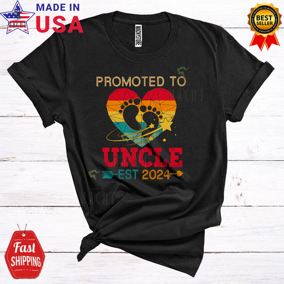 MacnyStore - Vintage Retro Promoted To Uncle Est 2024 Funny Pregnancy Hearts Father's Day Family T-Shirt