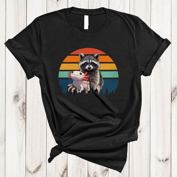 MacnyStore - Vintage Retro Raccoon Hugging Axolotl, Adorable Animal Zoo Keeper Lover, Family Group T-Shirt
