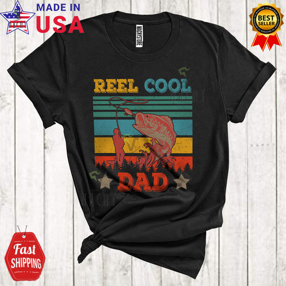 MacnyStore - Vintage Retro Reel Cool Dad Funny Happy Father's Day Dad Family Matching Fishing Fisherman Lover T-Shirt