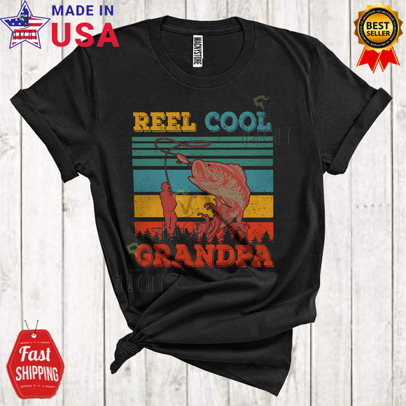MacnyStore - Vintage Retro Reel Cool Grandpa Funny Happy Father's Day Dad Family Matching Fishing Fisherman Lover T-Shirt