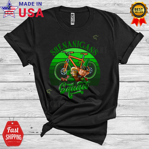 MacnyStore - Vintage Retro Shenanigans Squad Funny Happy St. Patrick's Day Beer Leprechaun Bicycle Lover T-Shirt