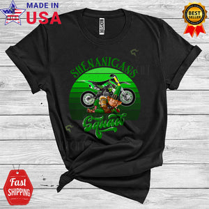 MacnyStore - Vintage Retro Shenanigans Squad Funny Happy St. Patrick's Day Beer Leprechaun Dirt Bike Lover T-Shirt