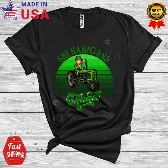 MacnyStore - Vintage Retro Shenanigans Squad Funny Happy St. Patrick's Day Leprechaun Tractor Farmer Lover T-Shirt