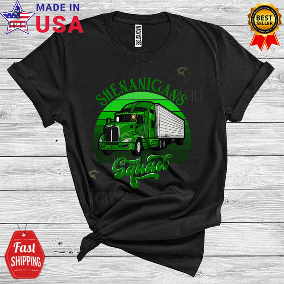 MacnyStore - Vintage Retro Shenanigans Squad Funny Happy St. Patrick's Day Leprechaun Truck Trucker Lover T-Shirt