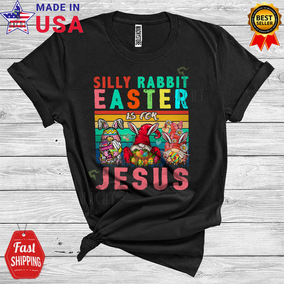 MacnyStore - Vintage Retro Silly Rabbit Easter Is For Jesus Cute Cool Easter Day Leopard Egg Hunt Gnomes Religious T-Shirt