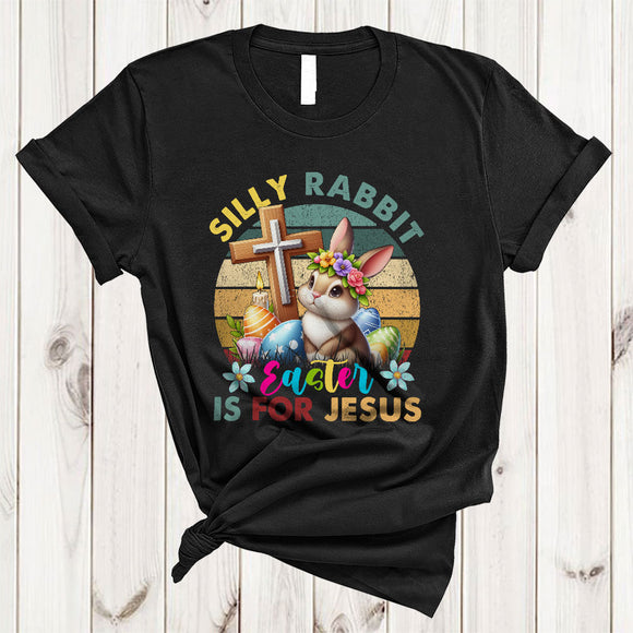 MacnyStore - Vintage Retro Silly Rabbit Easter Is For Jesus, Awesome Easter Day Cross Bunny, Flowers Family T-Shirt