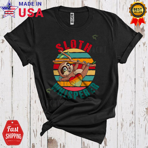 MacnyStore - Vintage Retro Sloth Whisperer Cute Cool Sloth Lover Matching Zoo Keeper Wild Animal T-Shirt