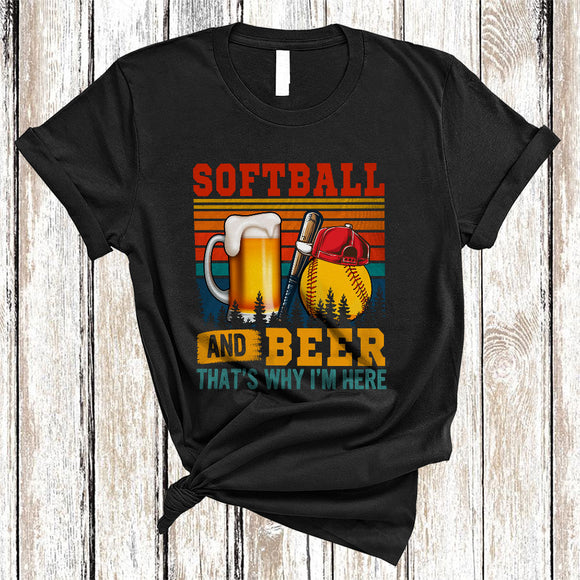MacnyStore - Vintage Retro Softball And Beer Why I'm Here, Humorous Beer Drinking, Matching Drunk Team T-Shirt